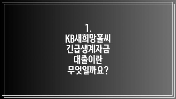 1. KB새희망홀씨 긴급생계자금 대출이란 무엇일까요?