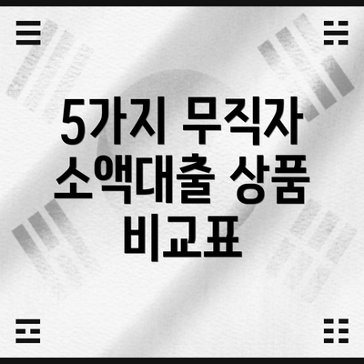 5가지 무직자 소액대출 상품 비교표