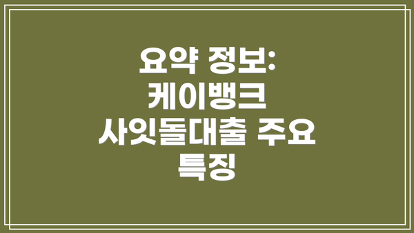 요약 정보: 케이뱅크 사잇돌대출 주요 특징