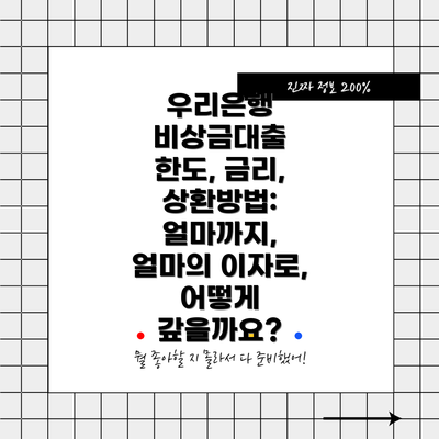 우리은행 비상금대출 한도, 금리, 상환방법: 얼마까지, 얼마의 이자로, 어떻게 갚을까요?