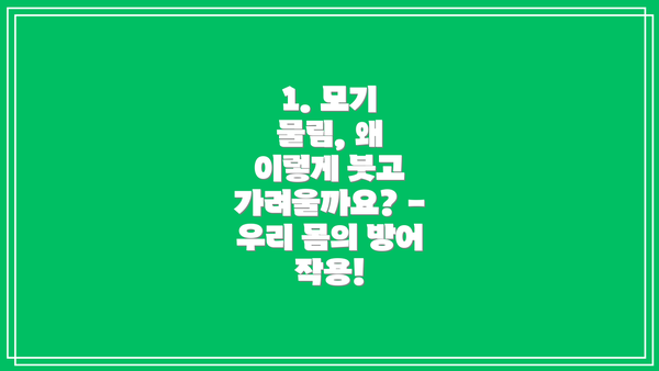 1. 모기 물림, 왜 이렇게 붓고 가려울까요? - 우리 몸의 방어 작용!