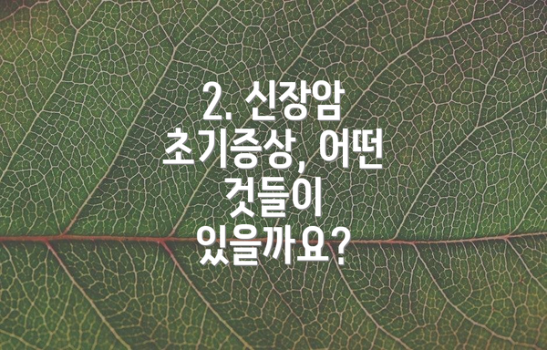 2. 신장암 초기증상, 어떤 것들이 있을까요?