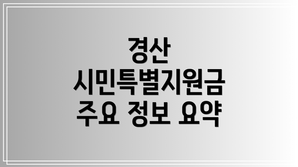 경산 시민특별지원금 주요 정보 요약