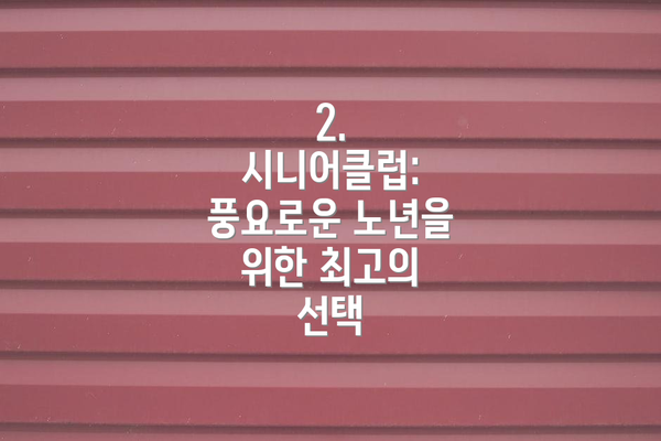 2. 시니어클럽: 풍요로운 노년을 위한 최고의 선택