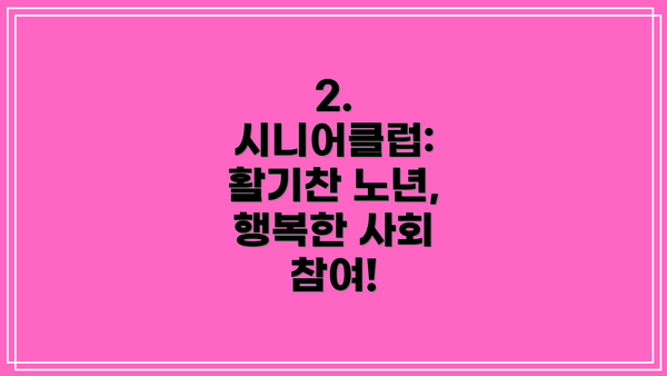 2. 시니어클럽: 활기찬 노년, 행복한 사회 참여!