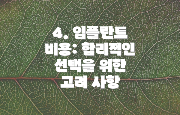 4. 임플란트 비용: 합리적인 선택을 위한 고려 사항