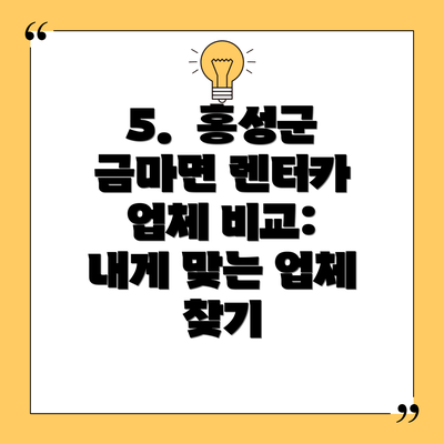 5.  홍성군 금마면 렌터카 업체 비교:  내게 맞는 업체 찾기